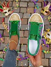 levne Dámská obuv-Dámské fialové třpytivé slip-on tenisky na Mardi Gras – Třpytivé boty pro hudební festivaly karnevalové párty a výrazné pouliční oblečení