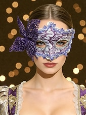 billiga Tillbehör-Damernas Lila Spetssmetande Fjärilsmaske Mardi Gras Mask med Blomdetaljer - Elegant Venetiansk Karneval Kostymtillbehör för Fester  Bollar