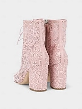 cheap Women's Shoes-Women's Mardi Gras Pink Lace-Up Festival Ankle Boots – Stylish Chunky Heels for Carnivals, Parades and Celebrations