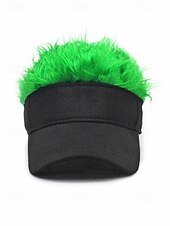 abordables Día de San Patricio-Sombrero de visera de poliéster para hombre con peluca sintética colorida, disponible en varios colores, perfecto para el Día de San Patricio, carnaval y ocasiones festivas.