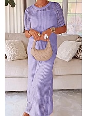 abordables Vestido Sencillo-Mujer Conjunto de vestido Vestido de verano Vestido de cambio Vestido de Tul Elegante Casual Plano Ahuecado Vestido Midi Manga Corta Cuello Barco Exterior Playa Blanco Azul Marino Morado Verano