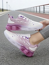 baratos Tênis de Corrida Femininos-Tênis feminino rosa com amortecimento a ar – calçado leve em mesh com degradê rosa, design respirável, confortável para corrida, caminhada, treinos na academia e uso casual.