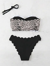 cheap Bikini Sets-Women's Bikini 2 Piece Swimsuit Underwire Leopard Cheeky Vacation Beach Wear Strapless Sleeveless Bathing Suits