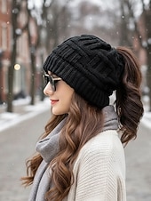 economico Cappelli da donna-berretto da donna in maglia con coda di cavallo: berretto rosso in maglia a trecce, elegante e comodo per il freddo, perfetto per attività casual e all'aperto