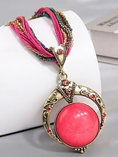 halpa Naisten kaulakoru-Naisten boheemi metalliseoskaulakoru monivärisellä helmiköydellä, ainutlaatuinen riipusmuotoilu, täydellinen arkeen ja juhlaan