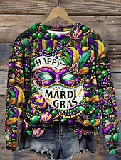 tanie Odzież damska na karnawał-Carnival Kobieca Bluza Pulower Graficzna Casual Długi Rękaw Okrągły Dekolt Standardowe Bluzki Casual Uliczne Codzienne Wzór Czarny Fioletowy Zielony Jesień Zima