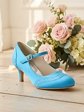 economico Madre della Sposa/Sposo-Mary Jane in raso blu navy da donna: eleganti scarpe da sposa con borchie di cristalli e tacco a gattino per la madre della sposa, cerimonie in chiesa ed eventi formali