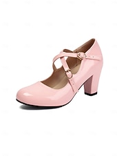 economico Retrò anni ’50-Per donna Quotidiano Lavoro Feste Fibbia Tacco a Blocco Punta Tonda Elegante Vintage Finta Pelle Fibbia Nero Bianco Rosa