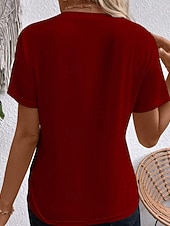 abordables T-shirt uni-Femmes T-shirt Rayé Classique Occasionnel Manche Courte Col ras du cou Hauts Réguliers Quotidien Sortir Week-end Jaune Vin Vert Gris Été Printemps