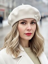 cheap Women's Hats-Women's Polyester Faux Wool Beret – Pearl Decoration, Multiple Colors, Elegant and Stylish for Fall and Winter Fashion