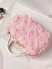 cheap Wedding Accessories-Women's Floral Evening Clutch Bag with Chain Shoulder Strap, Elegant Rose Appliqué Design, Multi-Color Formal Handbag for Weddings, Evening Parties &amp; Banquets