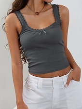 abordables Tanque Sencillo-Mujer Camiseta sin mangas tipo camisola Color sólido Diario Elegante Sin Mangas Camiseta con cuello redondo Tops cortos Negro Blanco Gris Oscuro Albaricoque Gris Verano Primavera