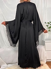 Χαμηλού Κόστους Γυναικεία Πιτζάμες Onesies-Γυναικεία Ρόμπα Καθημερινό Μαλακή Σατέν Μονόχρωμες Δαντέλα Παντελόνι Καθημερινά Σπίτι Κρεβάτι Μακρυμάνικο Λαιμόκοψη V Μαύρο Λευκό Κρασί Ρουμπίνι Καφέ Καλοκαίρι Άνοιξη Κανονικό