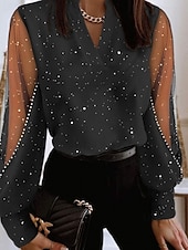 levne Elegantní blůzy-Dámské Košile Elegantní Saténový top Halenka Krajka Slátanina Barevné bloky Bez vzoru Na běžné nošení Dlouhý rukáv Do V Běžné topy Denní Dovolená Jdeme ven Vodní modrá Černá Bílá Tmavě šedá Podzim