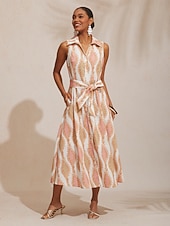  A-Linie Maxikleid Hemdkragen Gürteltasche Urlaub