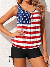 abordables Conjuntos de bikini-Día de la Independencia Tankini Patriótico para Mujeres Traje de Baño de 2 Piezas Pantalones Cortos Control de Abdomen Cintura Alta Delgado Sin Espalda Vacaciones Traje de Playa Gráfico Cuello en U