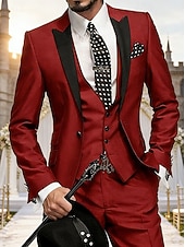 voordelige Heren Klassieke Blazers-Voor heren Blazer + vest + pantalon Blazer liiketoiminta Werk Feest Modieus Streetwear Herfst Winter Teryleen Kleurenblok Enkele rij knopen Blazer Wit Champagne Lichtgroen Blozend Roze