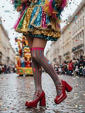 お買い得  女性の靴-女性用マルディグラ赤のパテントフェイクレザープラットフォームヒールにダブルバックルのメリージェーンシューズ - カーニバル、パレード、フェスティバルのお祝いに最適