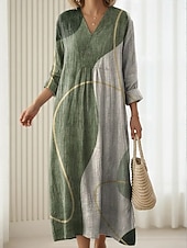economico Abito Floreale-Per donna Abito Midi Abito a Tubino Casual Quotidiano Uscire Vestibilità comoda Floreale Grafico Manica Lunga Scollo a V Rosa Rosso Verde Estate Primavera