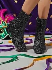 お買い得  女性の靴-ウィメンズ マルディグラ ピンク グリッター 膝丈ブーツ ブロックヒール付き - きらめく、大胆なファッションステートメント、カーニバル、フェスティバル、コスチュームパーティーに最適