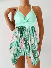 abordables Tankinis-Tankini pour femmes 2 pièces maillot de bain léopard culotte taille haute contrôle du ventre dos nu vacances plage floral en V sans manches