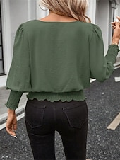 economico Bluse Eleganti-Per donna Blusa Top Eleganti Arricciato Patchwork Tinta unica Semplice Elegante Vintage Signore Manica Lunga Girocollo Top Regolari Quotidiano Lavoro Uscire Blu Nero Bianco Rosa Verde Estate Primavera