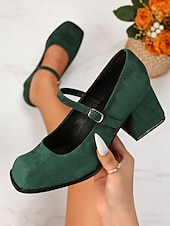  naisten elegantit vihreät mokkanahkaiset yksiremmilliset lohkokorkoiset avokkaat | mukavat neliökärkiset mary jane -korkokengät toimistoon ja jokapäiväiseen käyttöön