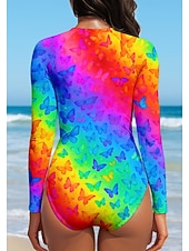 ieftine Rash guards One Piece-Pentru femei Regulat Bariere Iritatie Gradiant Abstract UPF50+ Uscare rapidă Ușor Manșon Lung Salopetă Tricou Înot Surfing Canotaj Plajă Vară