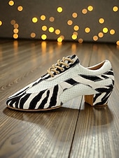 cheap Ballroom Shoes &amp; Modern Dance Shoes-Women's Zebra Print Lace-Up Professional Dance Shoes - Suede Sole Latin &amp; Ballroom Practice Heels, Breathable Design, Comfortable Training &amp; Performance Footwear for Women