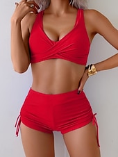 abordables Conjuntos de bikini-Bikini de mujer de 2 piezas bañador bragas delgadas espalda descubierta vacaciones playa ropa color sólido cuello en v sin mangas trajes de baño