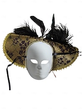 billiga Tillbehör-Kvinnors röd- och guldvenetiansk karneval Mardi Gras mask med fjädrar och blommiga detaljer – Perfekt för Mardi Gras och maskeradfester