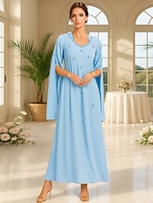 cheap Ankle Length-A-Line Floor Length Formal Dresses Evening Gown Mother of the Bride Dress Long Sleeve Scoop Neck Elegant Vintage Party with Beading