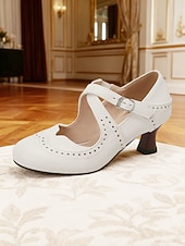 Χαμηλού Κόστους Ρετρό στυλ της δεκαετίας του 1950-Γυναικείες vintage καφέ γόβες Mary Jane με αγκράφα και brogue από απομίμηση δέρματος της δεκαετίας του 1950 – κομψές γόβες για επίσημες περιστάσεις, γραφείο και από το πρωί μέχρι το βράδυ