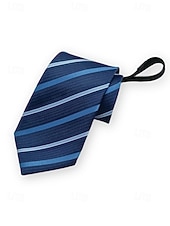 billiga Bröllop ACC-herrslips med dragkedja, färdigknuten slips i polyester med dold dragkedja, klassisk randig affärsmodell, flerfärgade alternativ, för bröllop, kontorskläder och eleganta vardagsevenemang