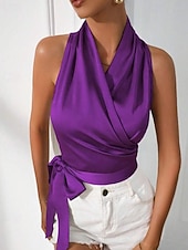 Недорогие Нарядные блузки-Жен. Блуза Открытая спина Полотняное плетение Стиль Секси Без рукавов НАЙКА НЕКО Обычные топы Праздники На выход Синий Черный Цвет шампанского Светло-зеленый Лиловый Лето Весна