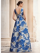  A-linja Kokopitkä Iltapuku Tyylikäs Vintage Kukka-aihe Hihaton V kaula-aukko Häät Muodollinen Jakardi kanssa Kukkapainatus Laskokset Tasku