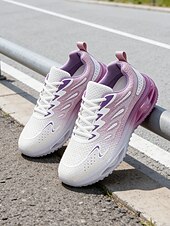 baratos Tênis de Corrida Femininos-Tênis feminino rosa com amortecimento a ar – calçado leve em mesh com degradê rosa, design respirável, confortável para corrida, caminhada, treinos na academia e uso casual.