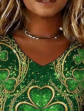 cheap St Patrick's T-shirts-St. Patrick's Day Women's T Shirt Print Graphic Shamrock Vintage Stylish Classic Short Sleeve V Neck Regular Tops Daily Weekend Vacation Wear Green Summer Spring
