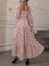 voordelige Bloemenjurken-Dames Maxi-jurk A lijn jurk Casual Dagelijks Normale pasvorm Bloemig Grafisch Lange mouw Vierkante hals Zwart Blozend Roze Lente Herfst