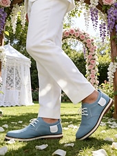 Χαμηλού Κόστους Παπούτσια Σαλονιού-Ανδρικά casual μπλε παπούτσια oxford – άνετα παπούτσια με κορδόνια και μαλακό άνω μέρος, ιδανικά για καθημερινή χρήση, εργασία και casual εξόδους και γάμους.