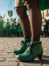 tanie Dzień Świętego Patryka-Damskie zielone, sznurowane botki do kostki z ozdobnym kokardką – stylowe i vintage na parady, uroczystości i festyny z okazji Dnia Świętego Patryka