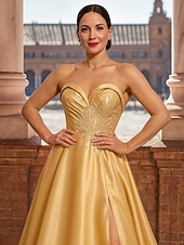 cheap A-Line Evening Dresses-A-Line Floor Length Formal Dresses Evening Gown Quinceanera Dresses Elegant Party Sleeveless Strapless Evening Party Wedding with Embroidery