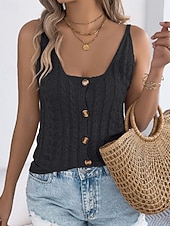 ieftine Culori Solide-Pentru femei Pulover Vestă pulover Șic Stradă Casual Culoare solidă Cablu În U Decupată Nasturi Tricotat Fără manșon Topuri obișnuite Tricotat Concediu Ieșire Sfârșit de săptămână Negru Alb Var