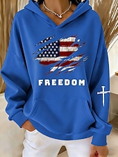  Unabhängigkeitstag Patriotischer Damen Pullover Hoodie Sweatshirt Graphic Letter Vintage Lässig Langarm Kapuzen Reguläre Oberteile Lässig Blau Schwarz Weiß Rot Frühling Herbst