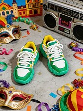 economico Sneakers da donna-Sneaker Chunky Blocco Colorato Verde e Bianco da Donna per Mardi Gras con Lacci in Cordoncino – Scarpe Platform Vivaci per Carnevale Feste anni '90 e Moda Urbana