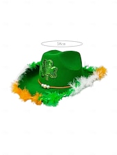  女性用聖パトリックの日のクローバーハット、バンダナ &グラスセット - 緑の羽根、お祝いやパレードのためのお祭りアクセサリー
