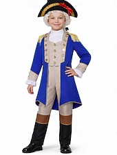  250e anniversaire des États-Unis Rococo Baroque Tenues Manches longues George Washington Epoque Coloniale Guerre d'indépendance américaine Déguisement Garçons Carnaval Jour de l'indépendance 4 juillet