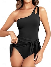 levne Jednodílné plavky-Dámské jednodílné plavky se sukní monokini kontrola bříška vysoký pas štíhlé bez zadního dílu na dovolenou na pláž s jednobarevným asymetrickým výstřihem bez rukávů