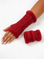 billige Damehansker-Strikkede fingerløse hansker til dame med fleecefôr for varme, tilgjengelig i flere farger, perfekt for vinter- og fritidsbruk