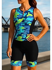 cheap Women's Triathlon Clothing-Women's Cycling Jersey Triathlon Tri Suit Downhill Jersey Sleeveless Summer Spring Autumn / Fall Blue Rose Red Geometric Camo / Camouflage Bike Sunscreen UV Resistant 3D Pad Cycling Quick Dry Sports